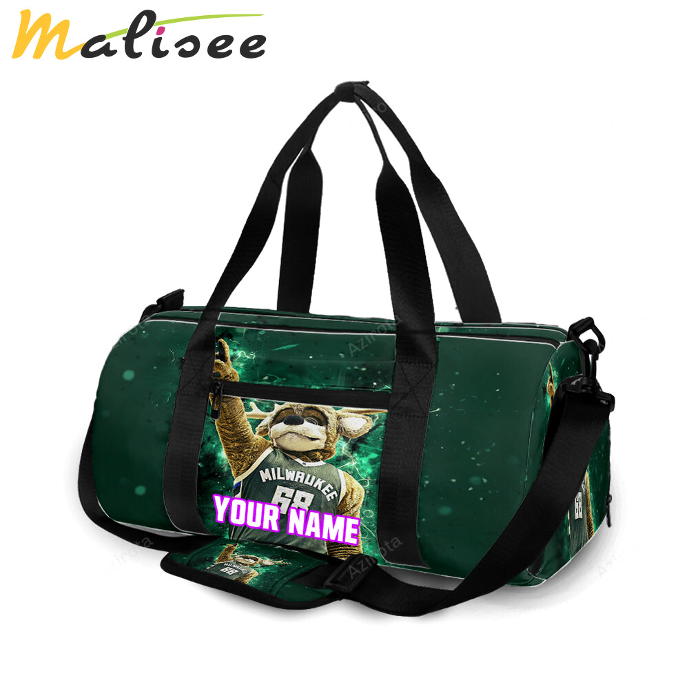 Milwaukee bucks mascot v48 personalized name travel bag gym bag 1630 Travel Bag