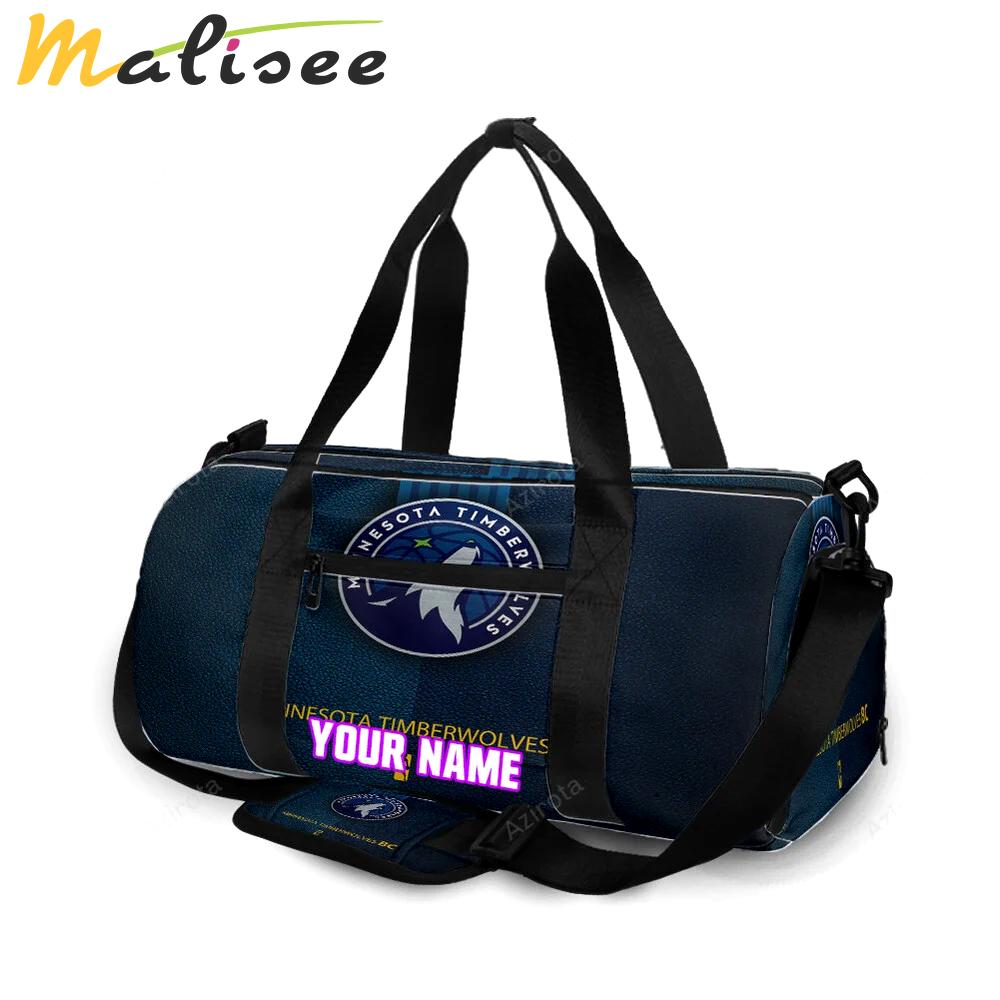 Minnesota timberwolves emblem v14 personalized name travel bag gym bag 987 Travel Bag