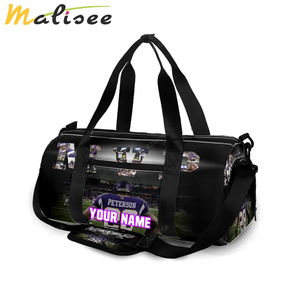 Minnesota vikings adrian peterson 28 personalized name travel bag gym bag 1767 Travel Bag