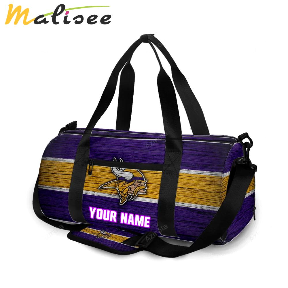 Minnesota vikings emblem wooden texture personalized name travel bag gym bag 1068 Travel Bag