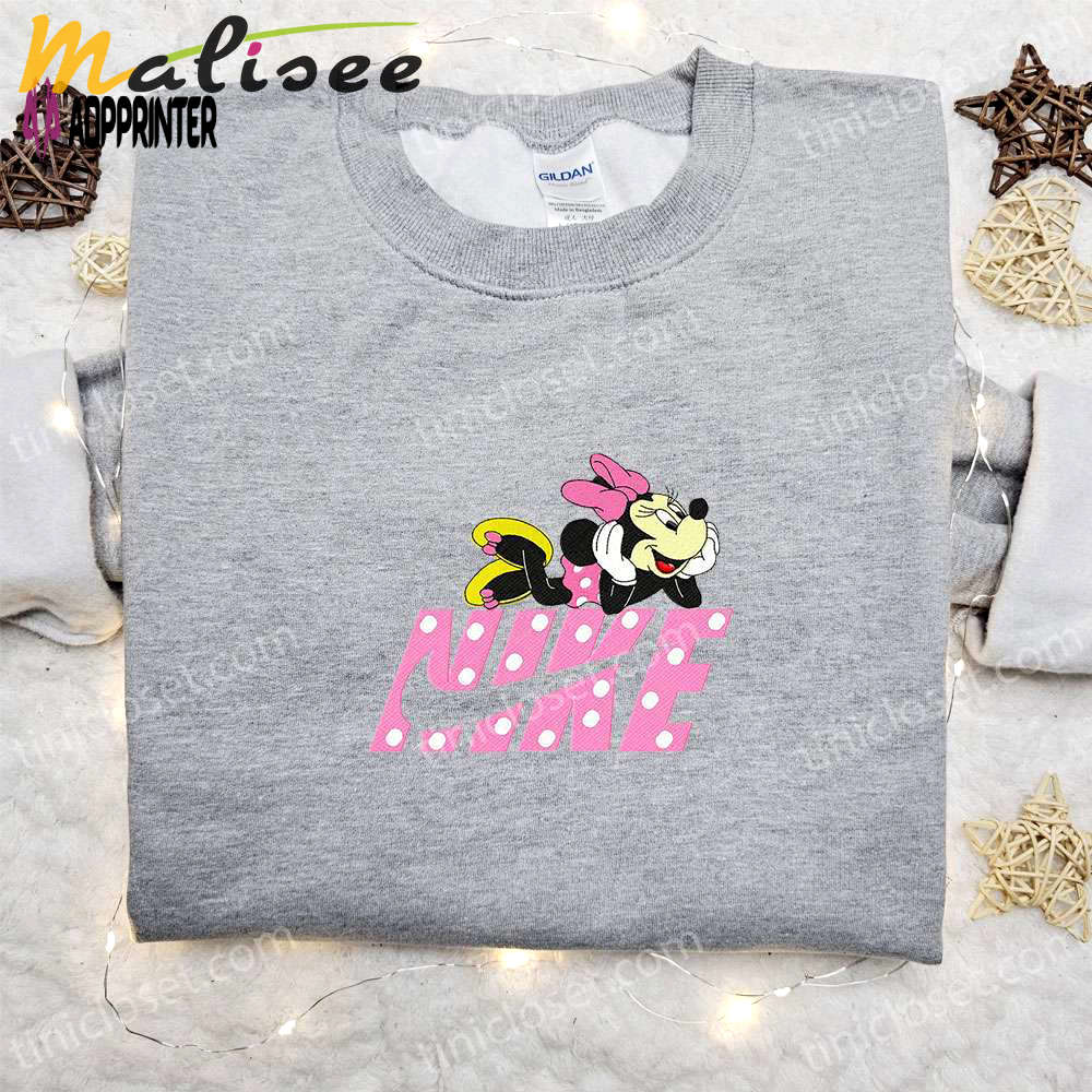 Minnie mouse x nike cartoon embroidered shirt: customized & perfect family gift Embroidered Shirt