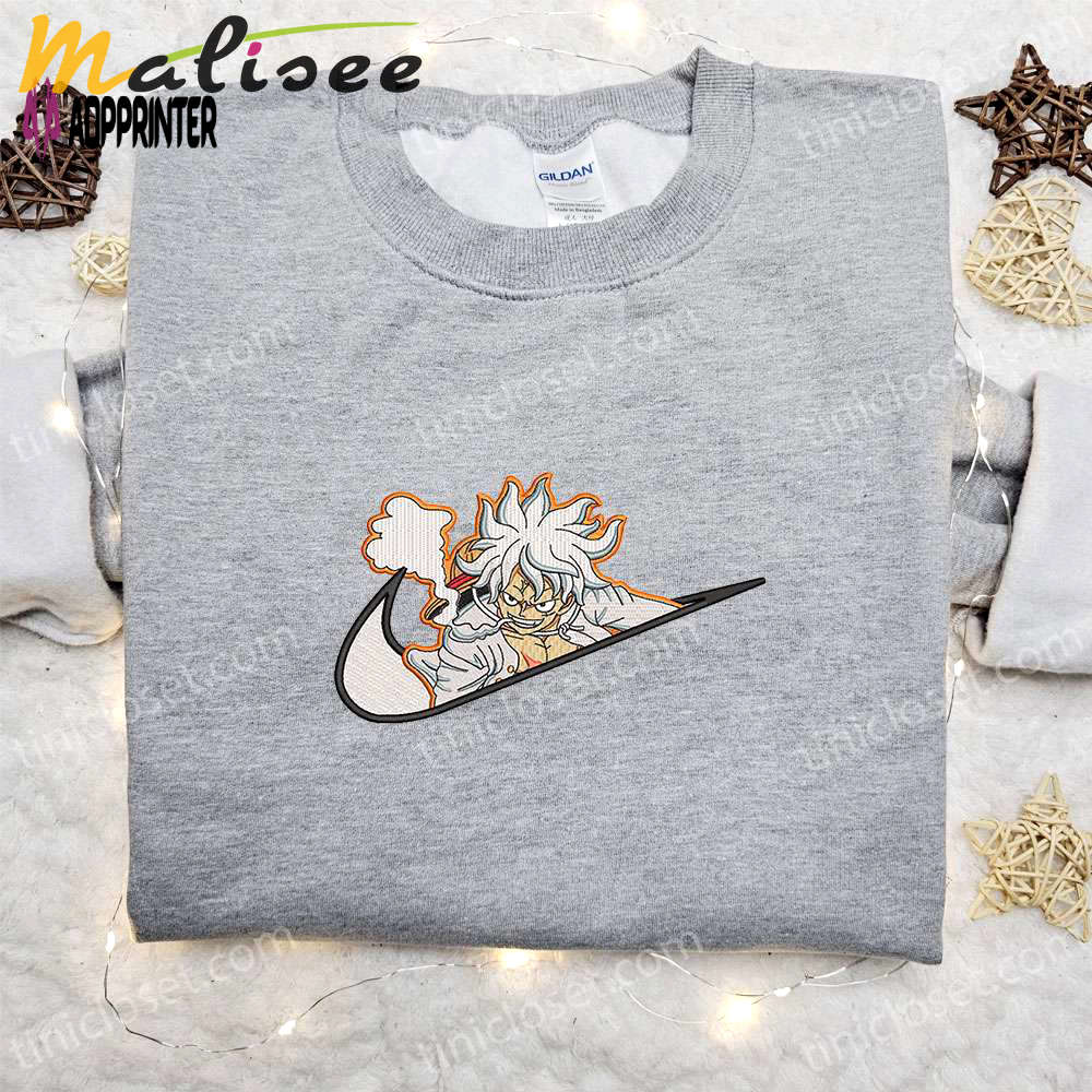 Monkey d luffy gear 5 x nike swoosh anime embroidered shirt – one piece & nike inspired design Embroidered Shirt