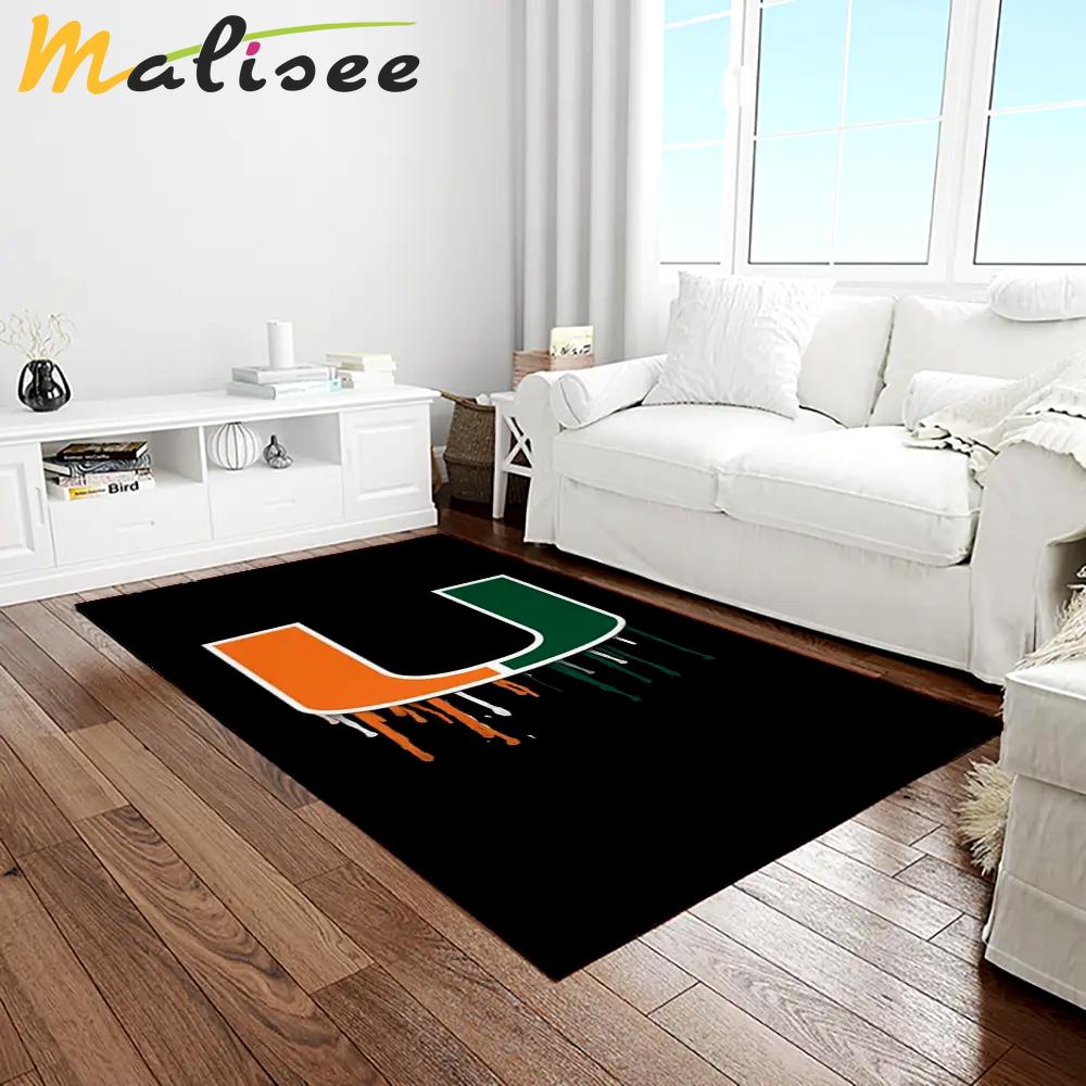 Ncaa miami hurricanes sport basketball and foolball team logo rectangle area rug mh56 Rectangle Rug