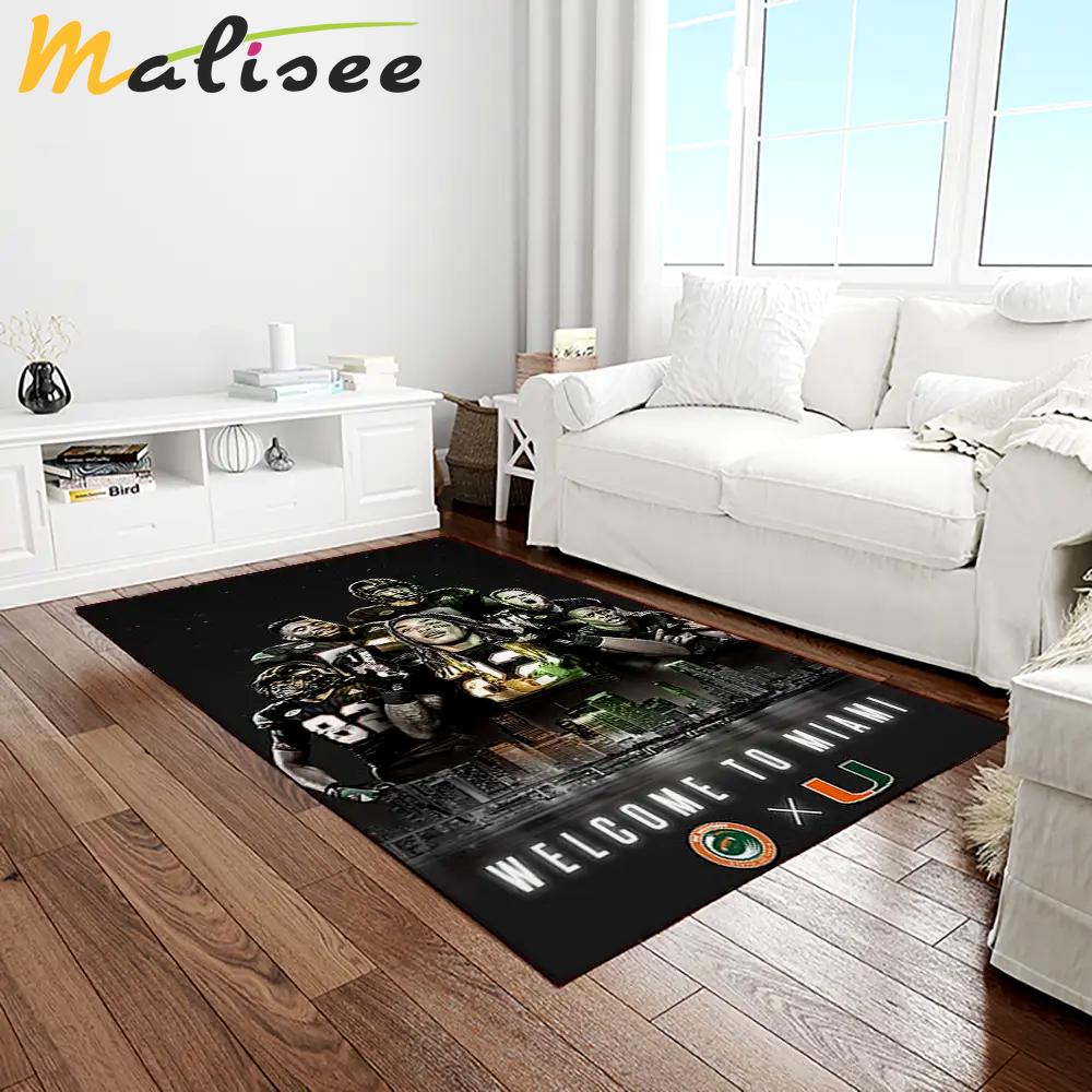 Ncaa miami hurricanes sport basketball and foolball team logo rectangle area rug mh62 Rectangle Rug