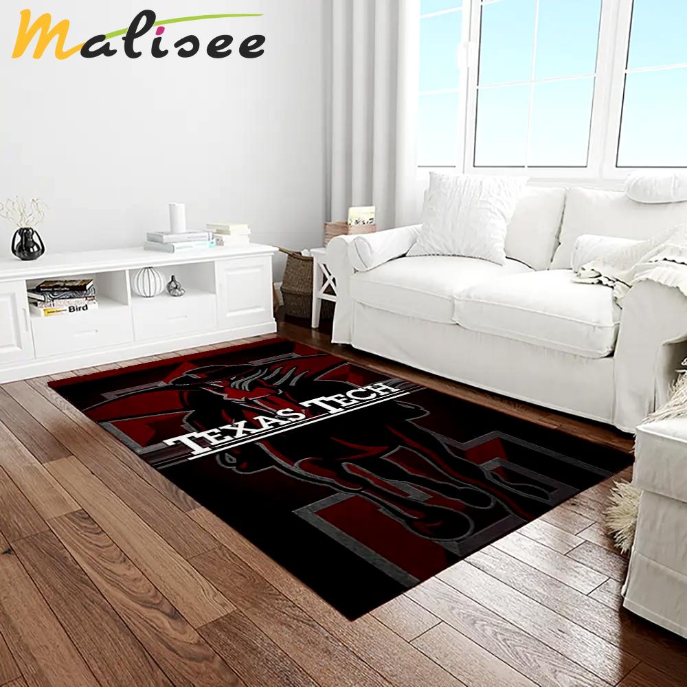 Ncaa texas tech red raiders sport basketball and foolball team logo rectangle area rug ttrr59 Rectangle Rug