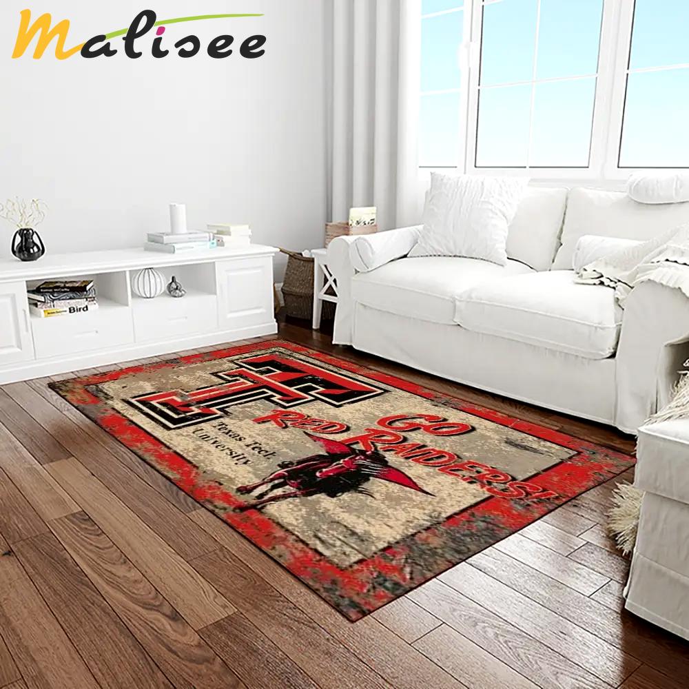 Ncaa texas tech red raiders sport basketball and foolball team logo rectangle area rug ttrr82 Rectangle Rug