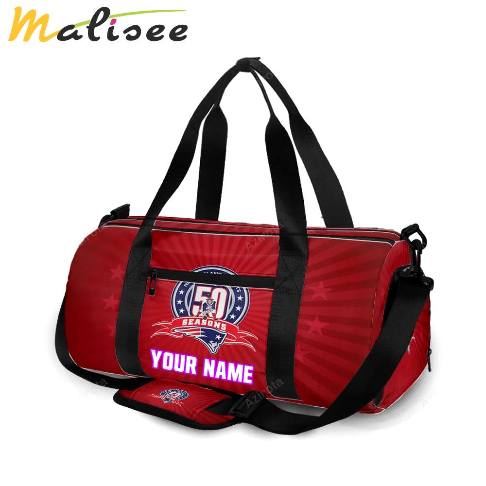 New england patriots 50 seasons red personalized name travel bag gym bag 1617 Travel Bag