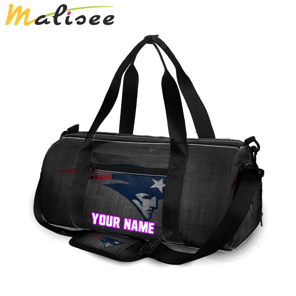 New england patriots gray personalized name travel bag gym bag 559 Travel Bag