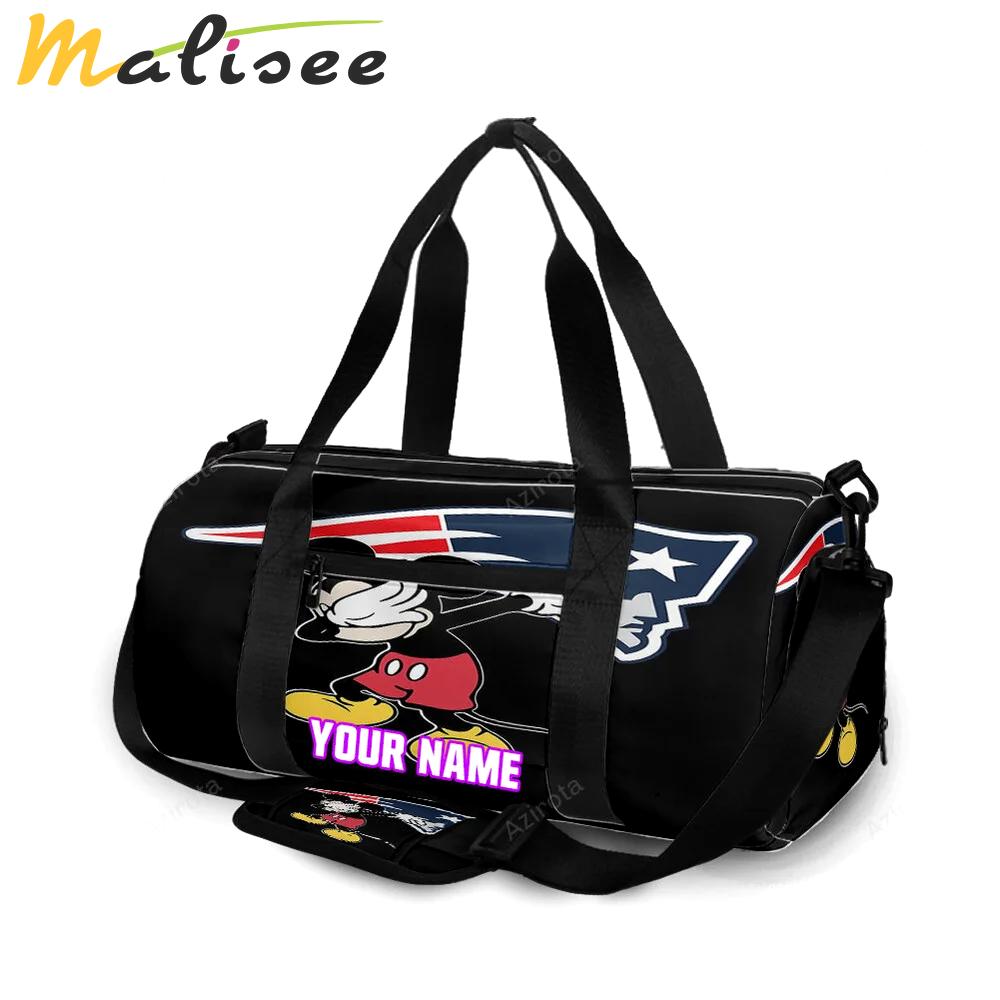 New england patriots mickey logo black personalized name travel bag gym bag 456 Travel Bag