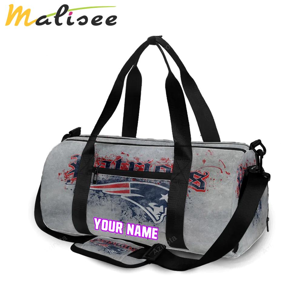 New england patriots painting gray background personalized name travel bag gym bag 553 Travel Bag