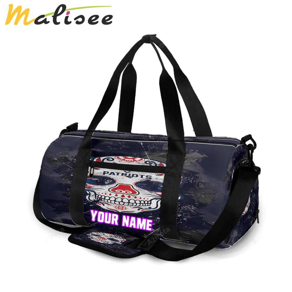 New england patriots skull flowers city personalized name travel bag gym bag 912 Travel Bag