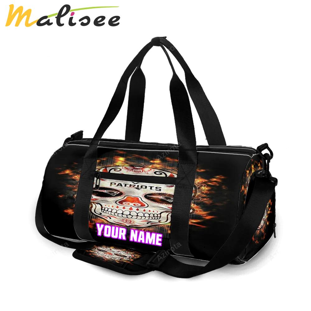 New england patriots skull flowers fire personalized name travel bag gym bag 54 Travel Bag
