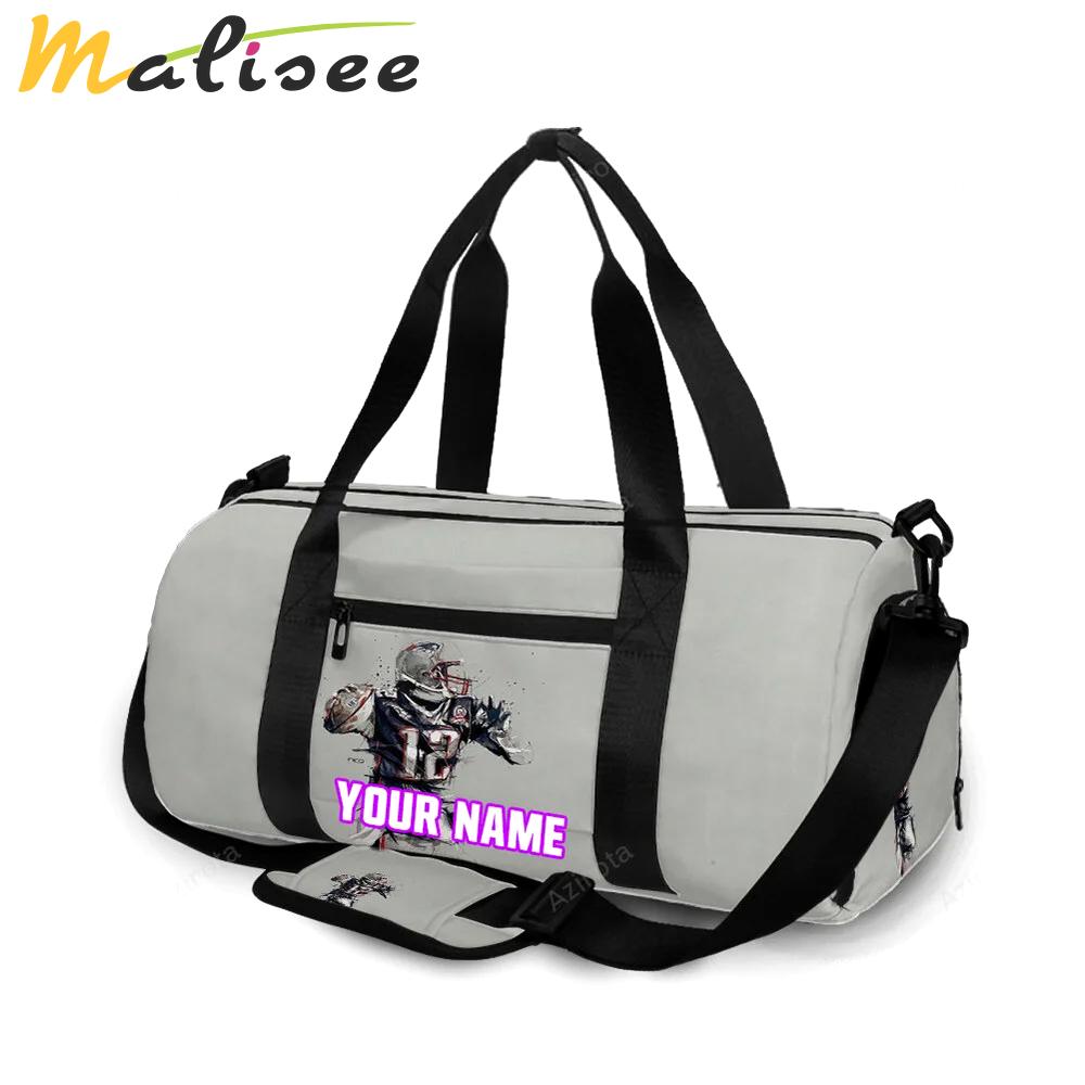 New england patriots tom brady gray personalized name travel bag gym bag 955 Travel Bag