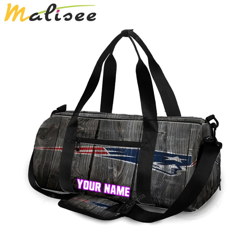 New england patriots wood background personalized name travel bag gym bag 43 Travel Bag