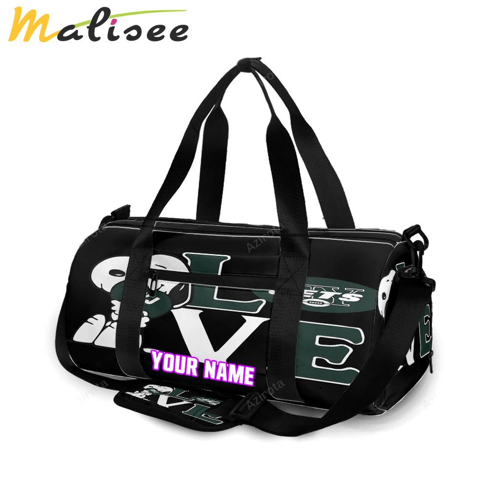 New york jets snoopy v44 personalized name travel bag gym bag 1571 Travel Bag