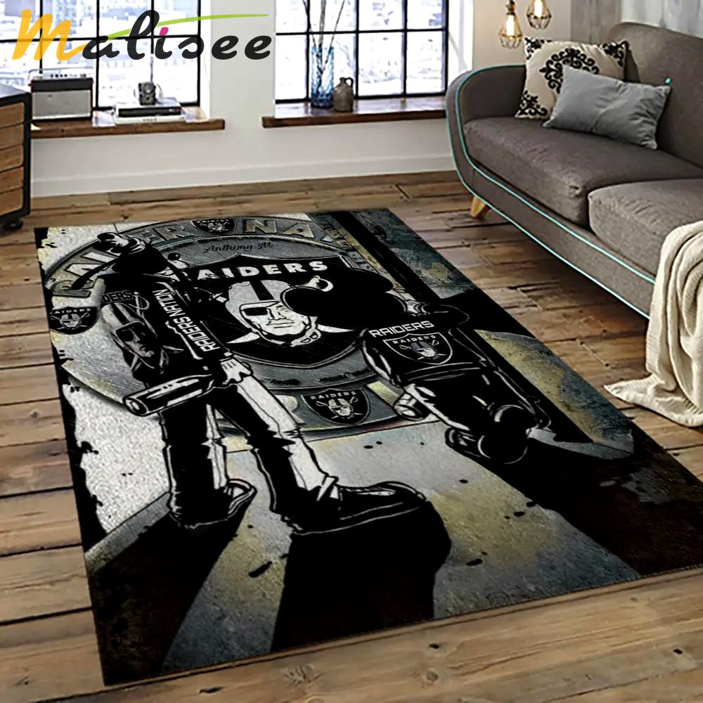 Nfl las vegas raiders football team logo sport carpet rectangle area rug for living room lvrd14 Rectangle Rug