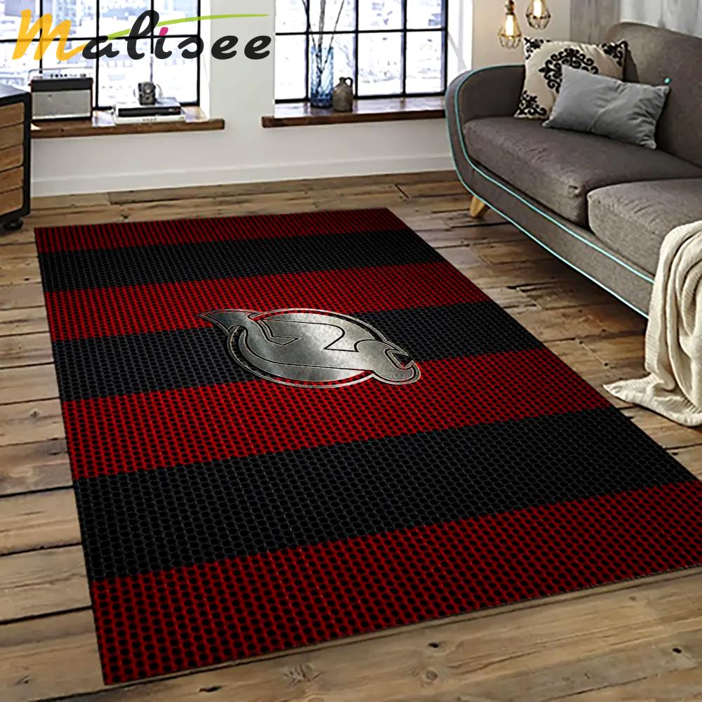 Nhl new jersey devils hockey team logo sport carpet rectangle area rug for living room njd25 Rectangle Rug