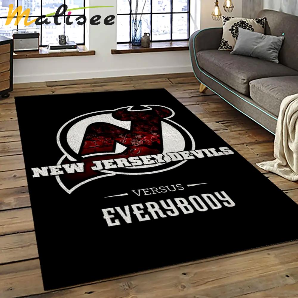 Nhl new jersey devils hockey team logo sport carpet rectangle area rug for living room njd29 Rectangle Rug