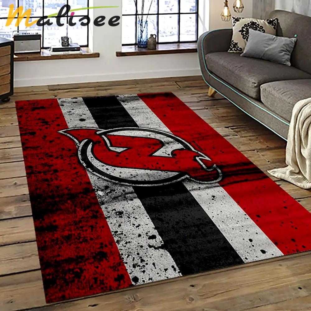 Nhl new jersey devils hockey team logo sport carpet rectangle area rug for living room njd38 Rectangle Rug