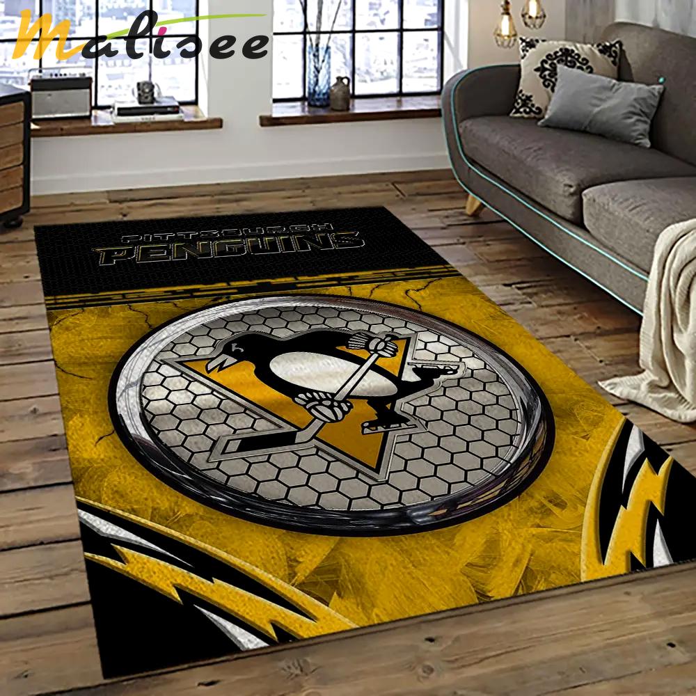 Nhl pittsburgh penguins hockey team logo sport carpet rectangle area rug for living room pp46 Rectangle Rug