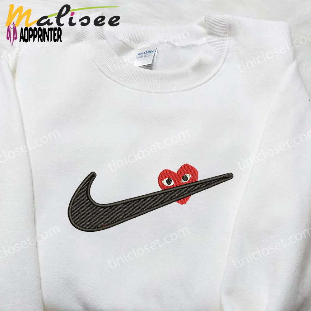 Nike heart love swoosh shirt: perfect valentine s gift with embroidered logo Embroidered Shirt