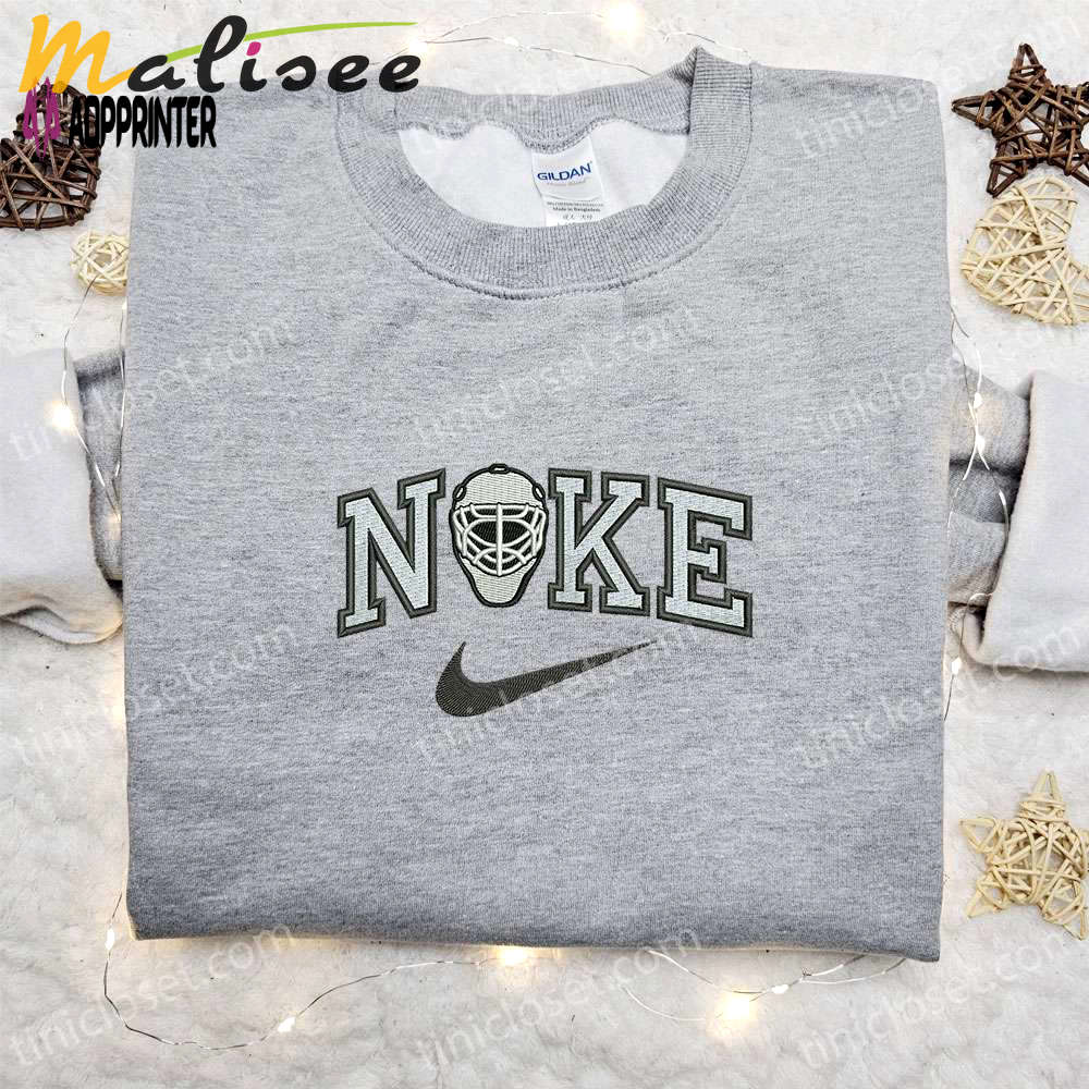 Nike inspired goalie mask helmet embroidered sweatshirt & shirt: best birthday gift ideas Embroidered Shirt