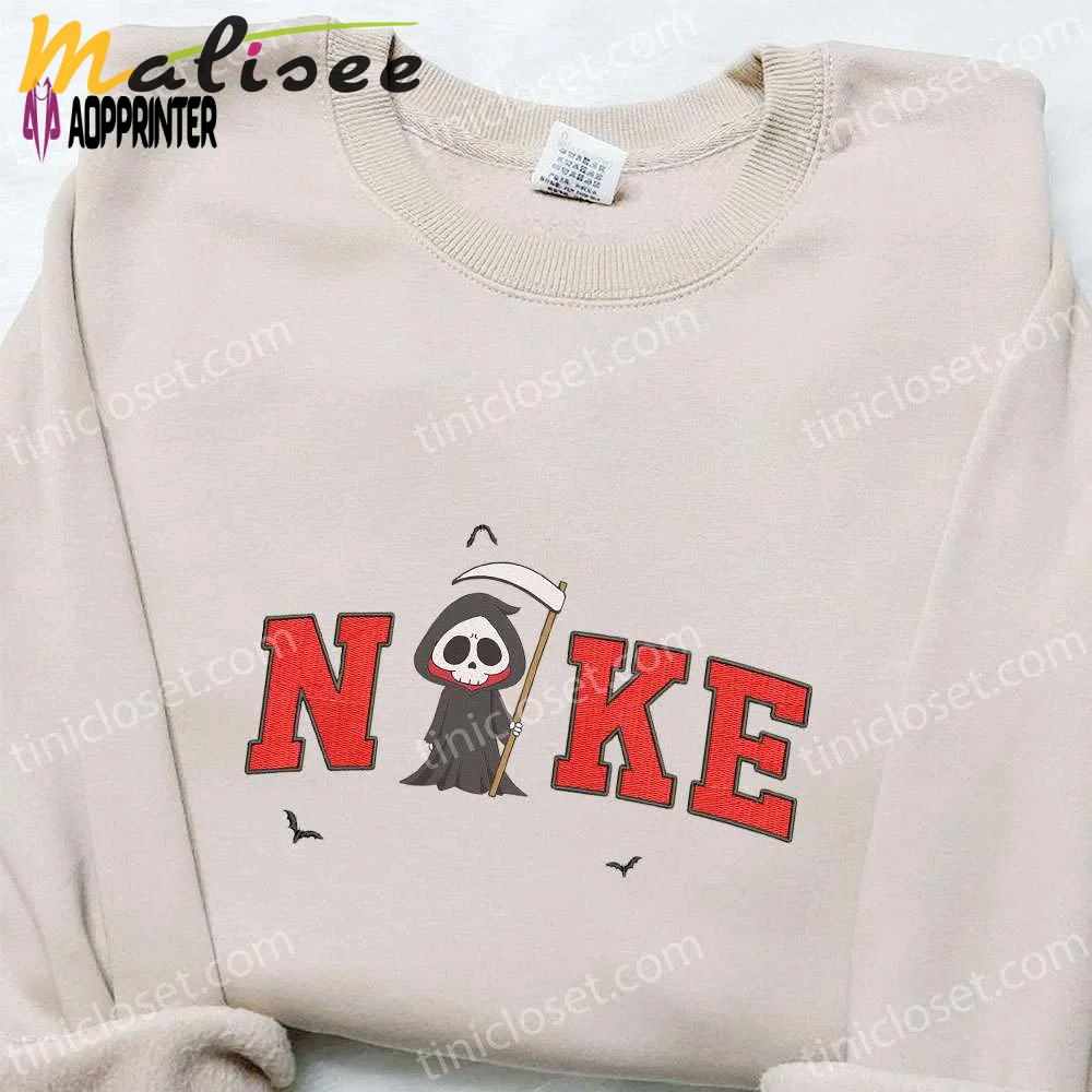 Nike x chibi grim reaper embroidered sweatshirt – best halloween gift for family Embroidered Shirt