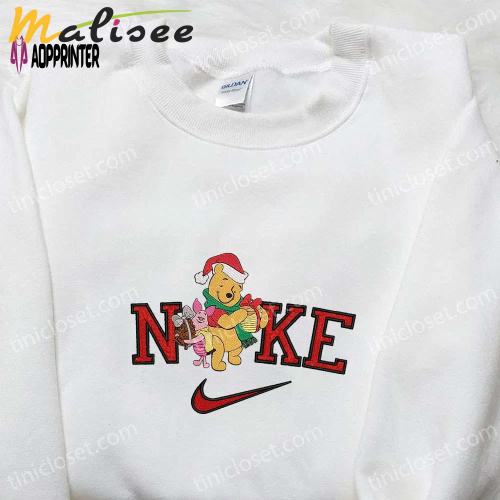 Nike x christmas pooh and piglet embroidered hoodie – disney characters sweatshirt & nike-inspired shirt Embroidered Shirt