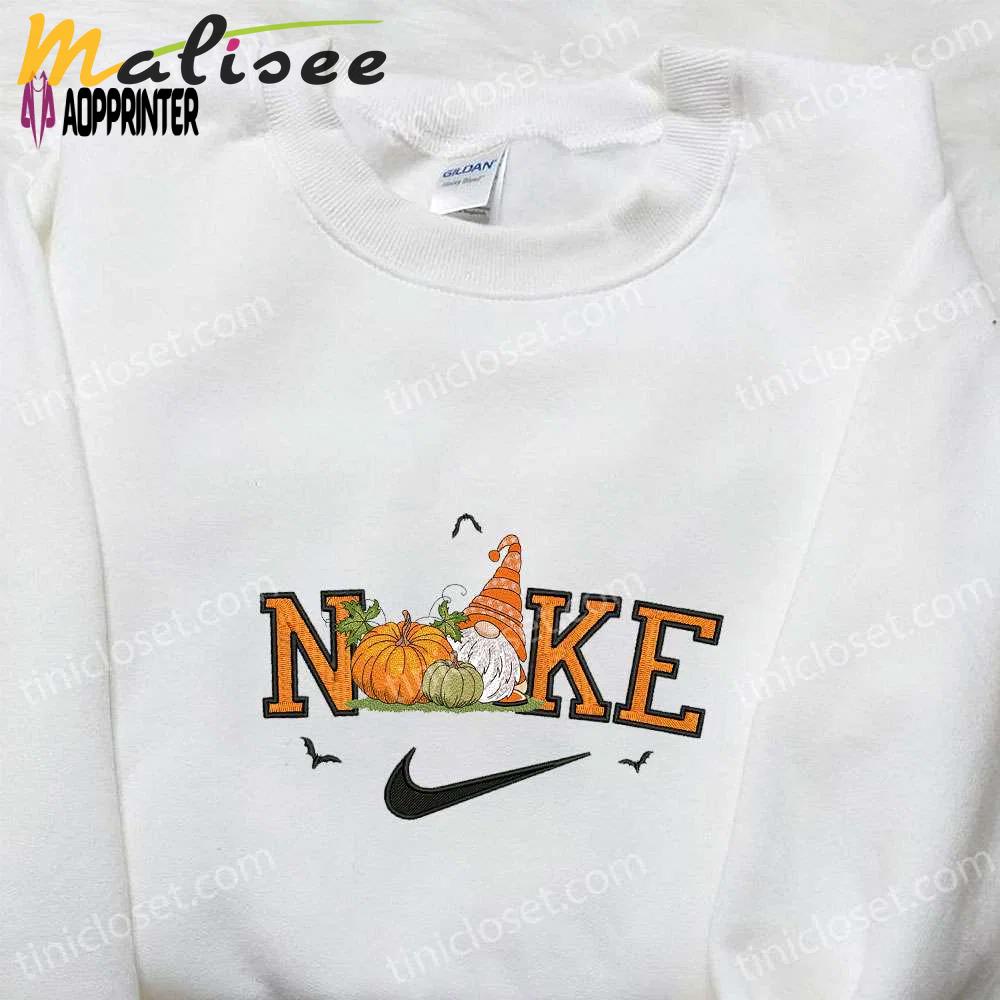 Nike x fall gnome embroidered shirt: best nike inspired gift for family Embroidered Shirt