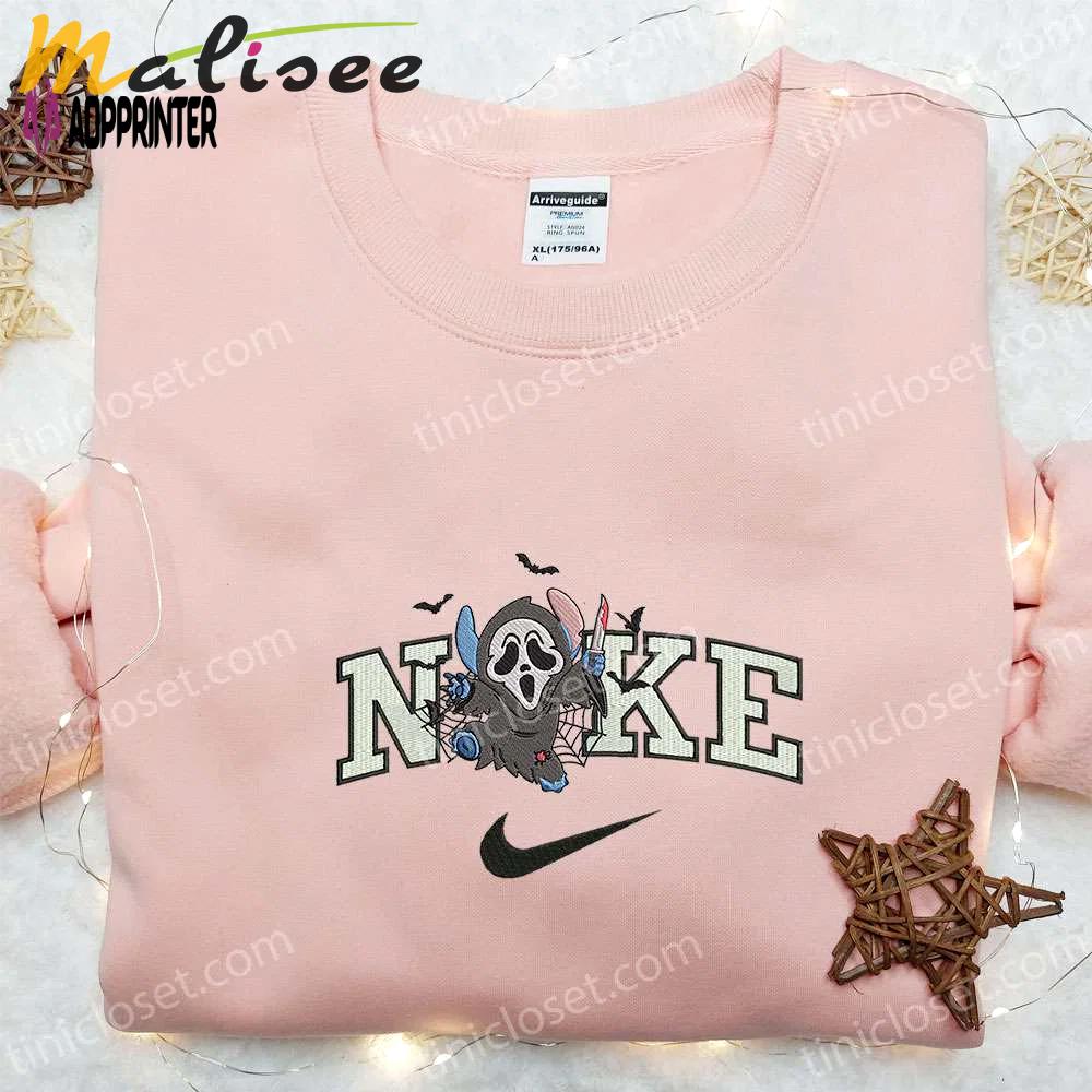 Nike x ghostface stitch embroidered sweatshirt & t-shirt: halloween inspired hoodie Embroidered Shirt