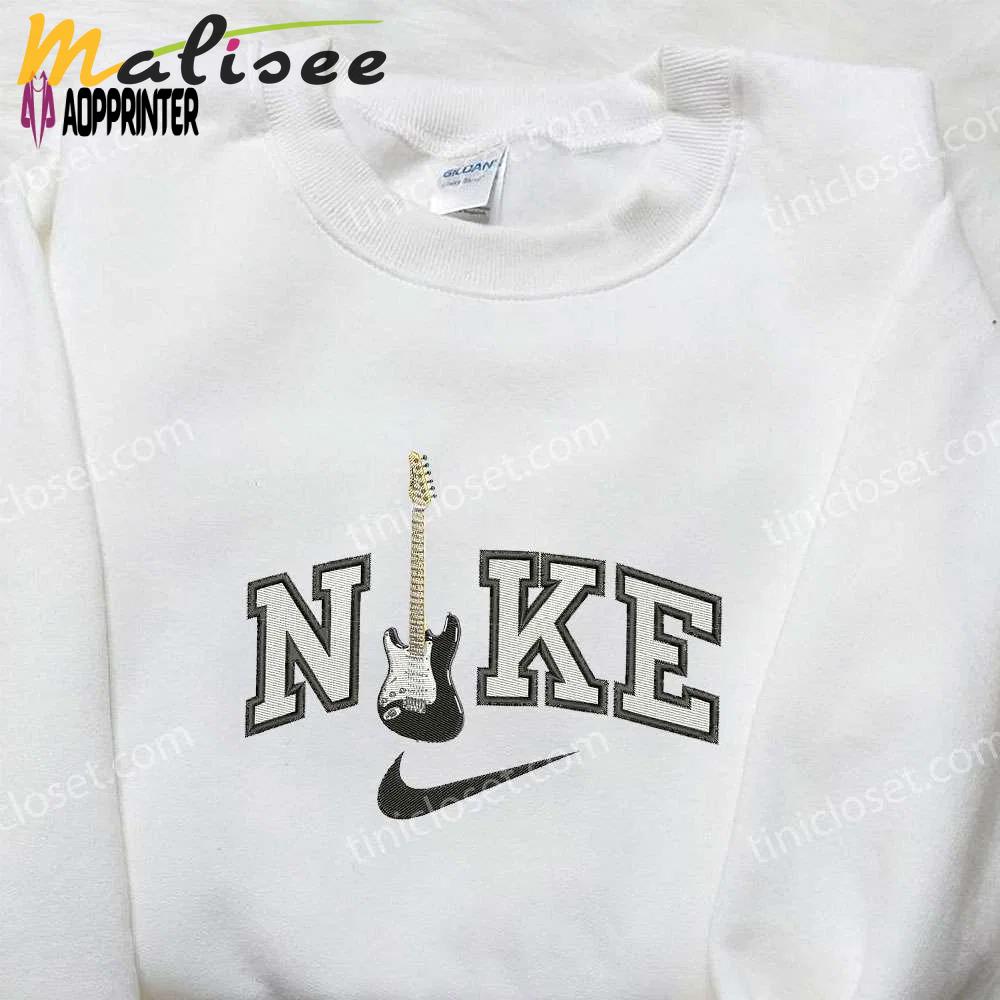 Nike x guitar embroidered shirt: best family gift nike inspired design Embroidered Shirt