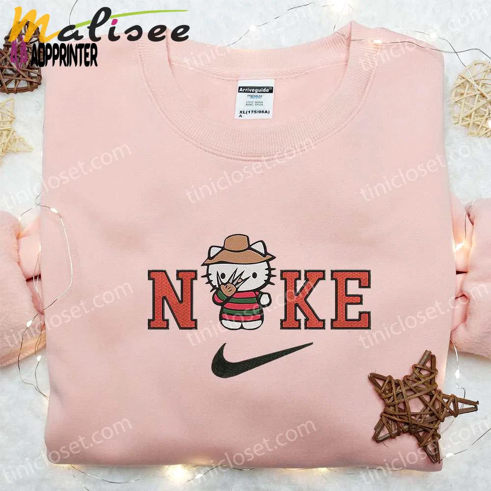 Nike x hello kitty freddy krueger embroidered hoodie: funny halloween sweatshirt perfect family gifts Embroidered Shirt