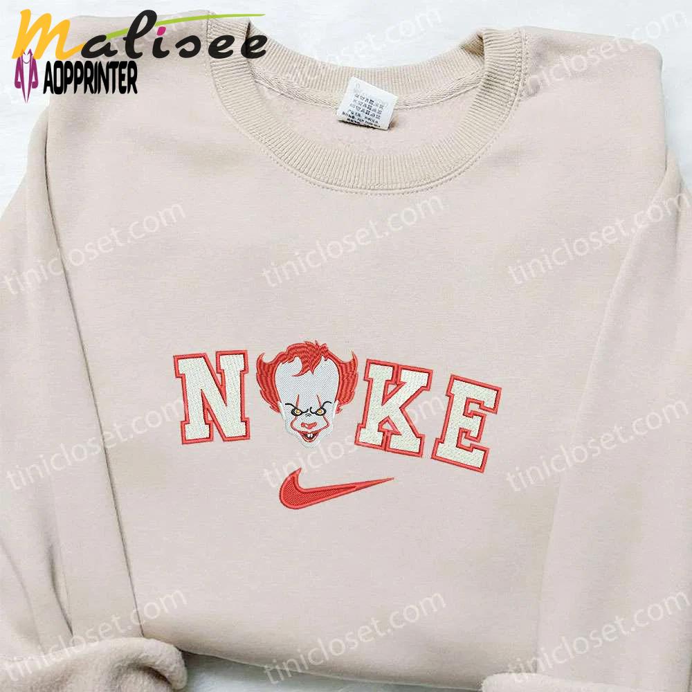 Nike x pennywise clown embroidered shirt: it terrifying & spooky halloween design Embroidered Shirt
