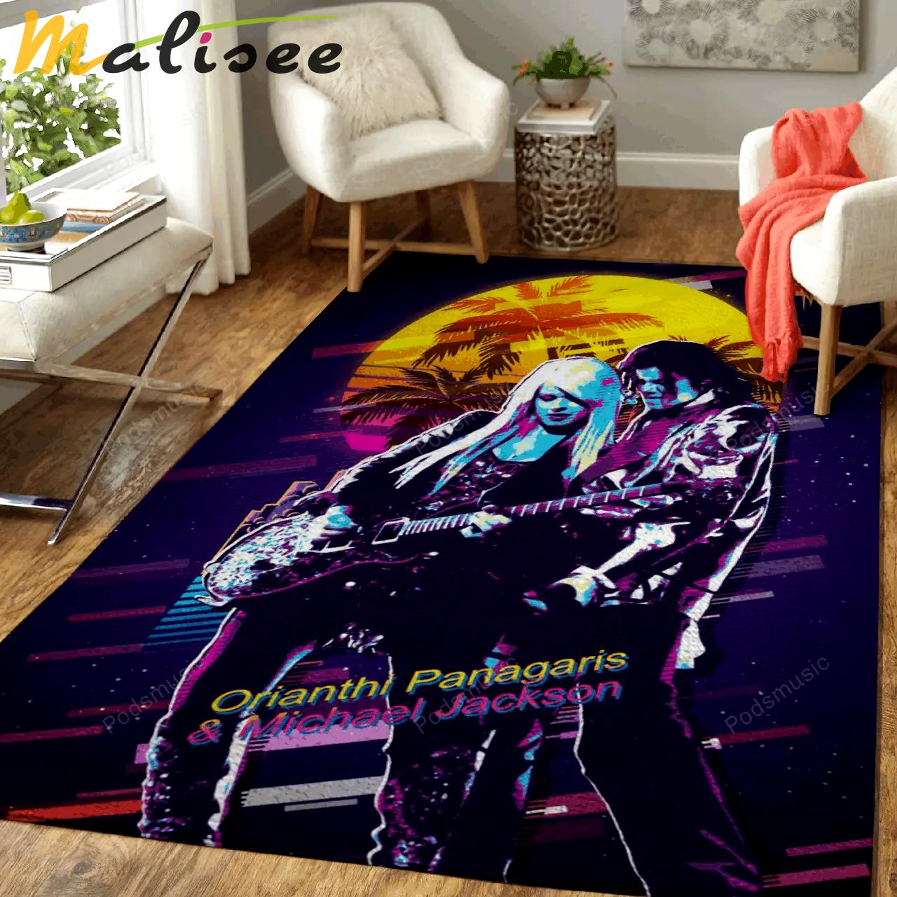Orianthi panagaris with mj artwork music synthwave 80s art for fans area rug living room carpet rug regtangle carpet floor decor home decor Rectangle Rug