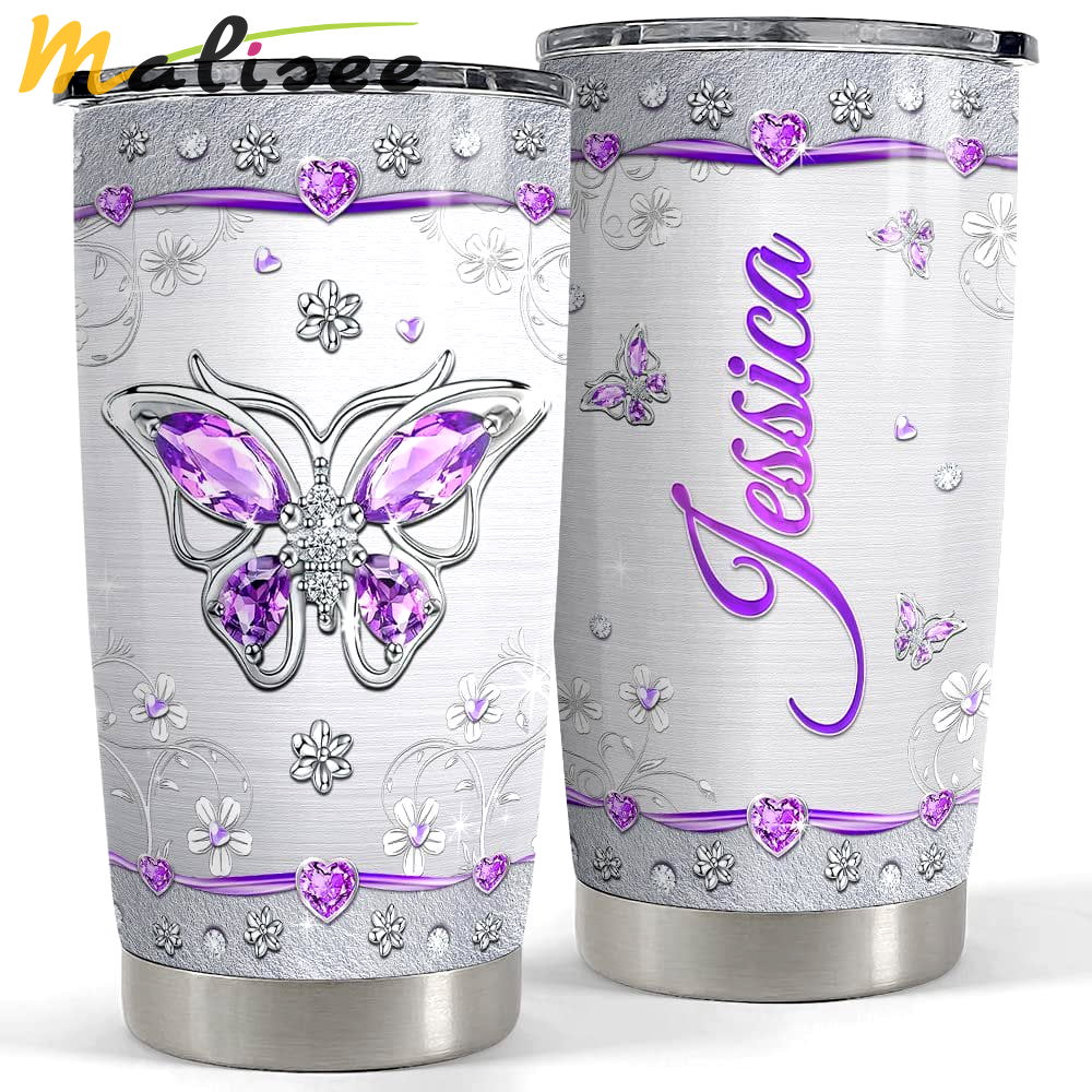Personalized butterfly tumbler purple color jewelry drawing style Personalized Tumbler
