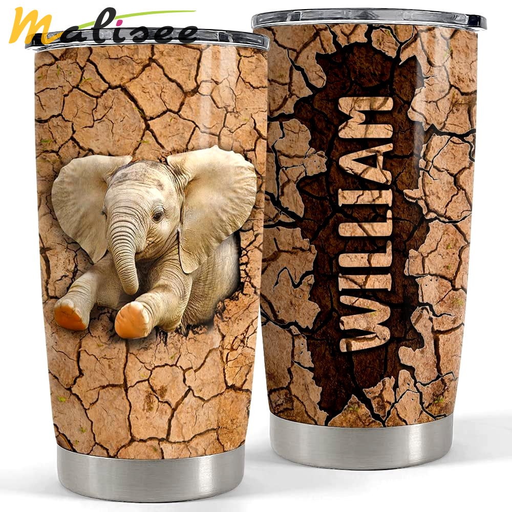 Personalized elephant tumbler stainless steel for animal lover Personalized Tumbler