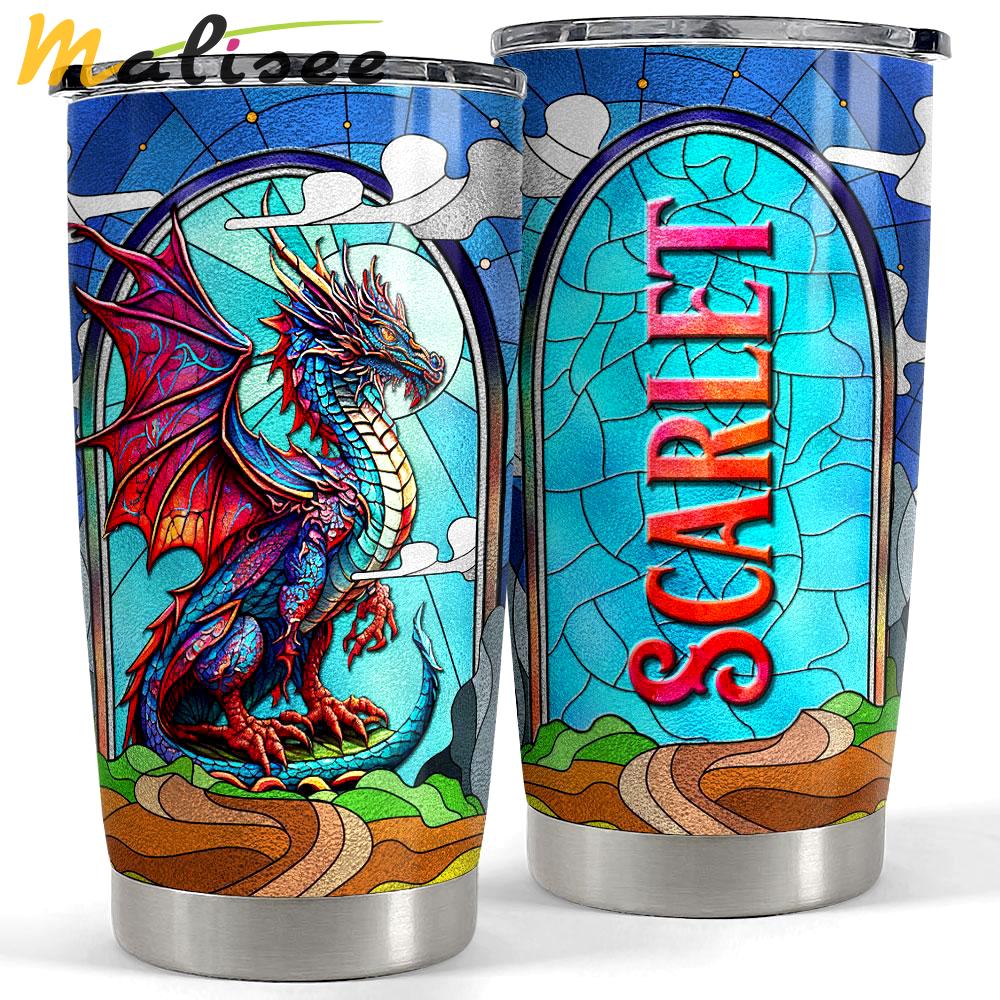 Personalized fantastic dragon tumbler stained glass drawing Personalized Tumbler