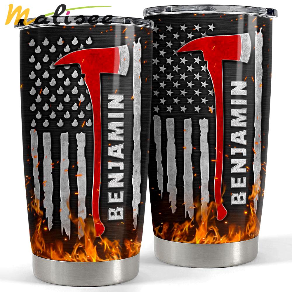 Personalized firefighter tumbler us flag metallic style Personalized Tumbler