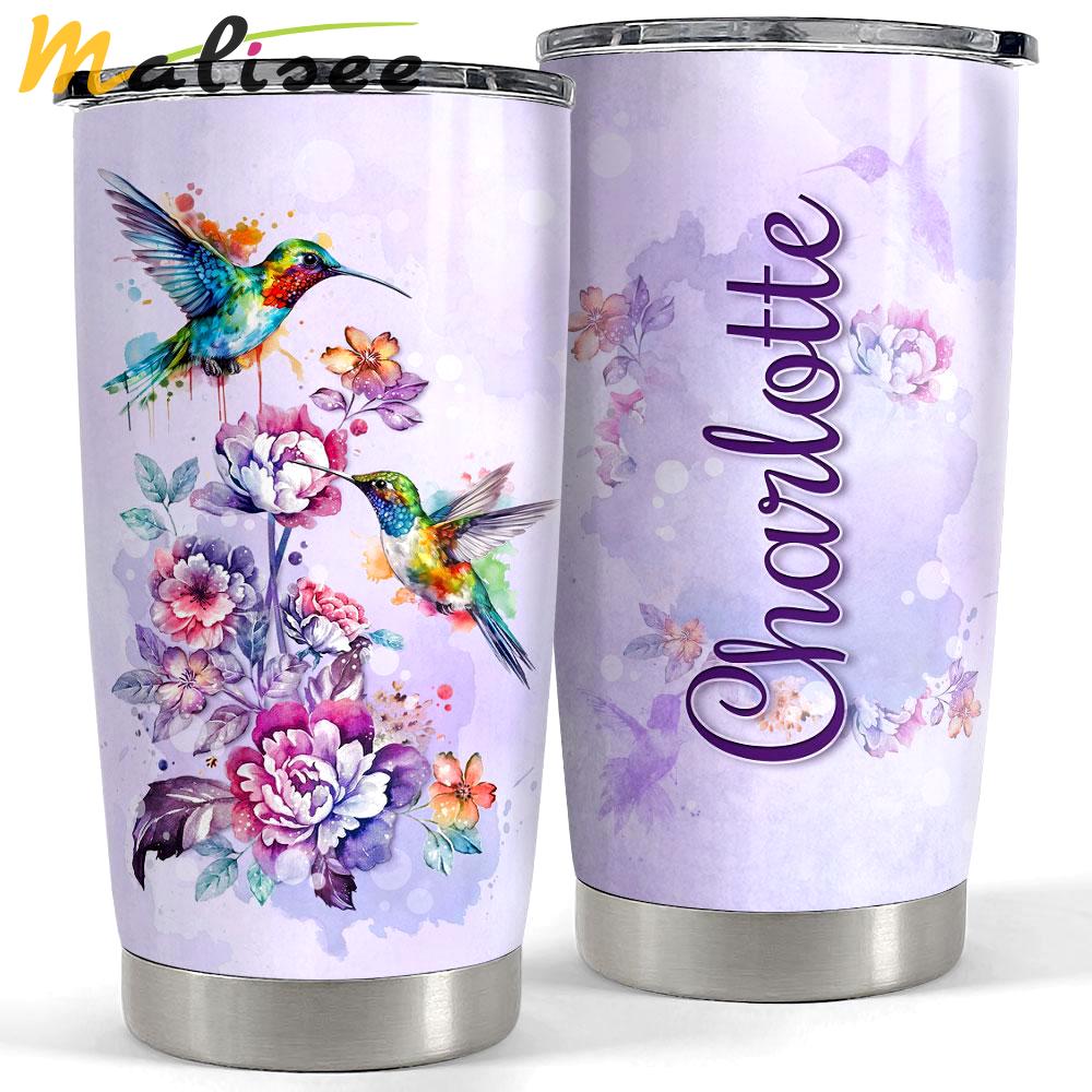 Personalized hummingbird tumbler watercolor drawing style Personalized Tumbler