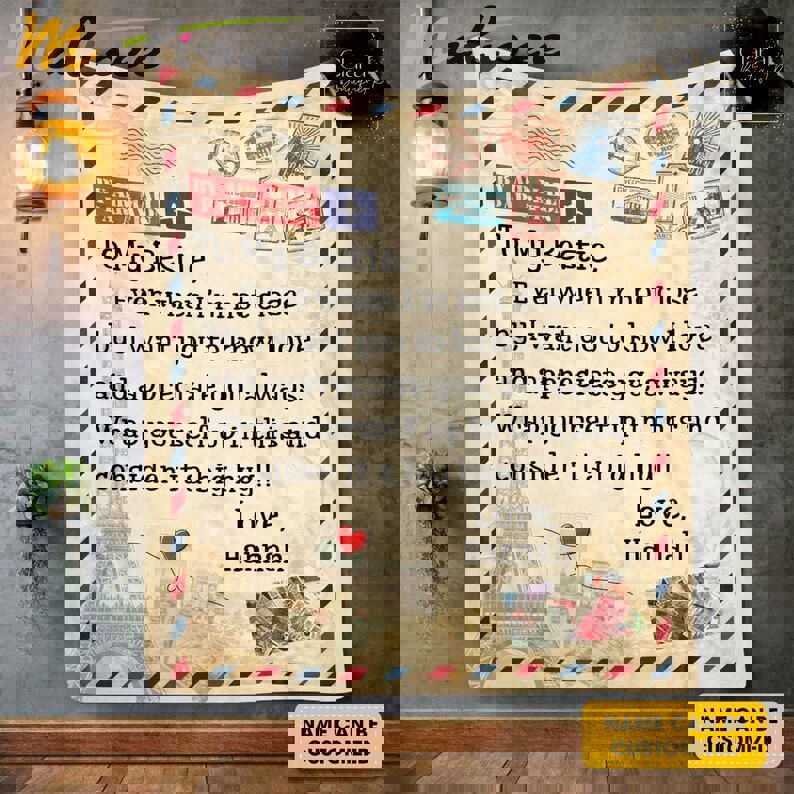 Personalized name airmail to my bestie letter fleece blanket, mink sherpa blanket, bestie blanket, best friend quilt, best friend gift Quilt Blanket