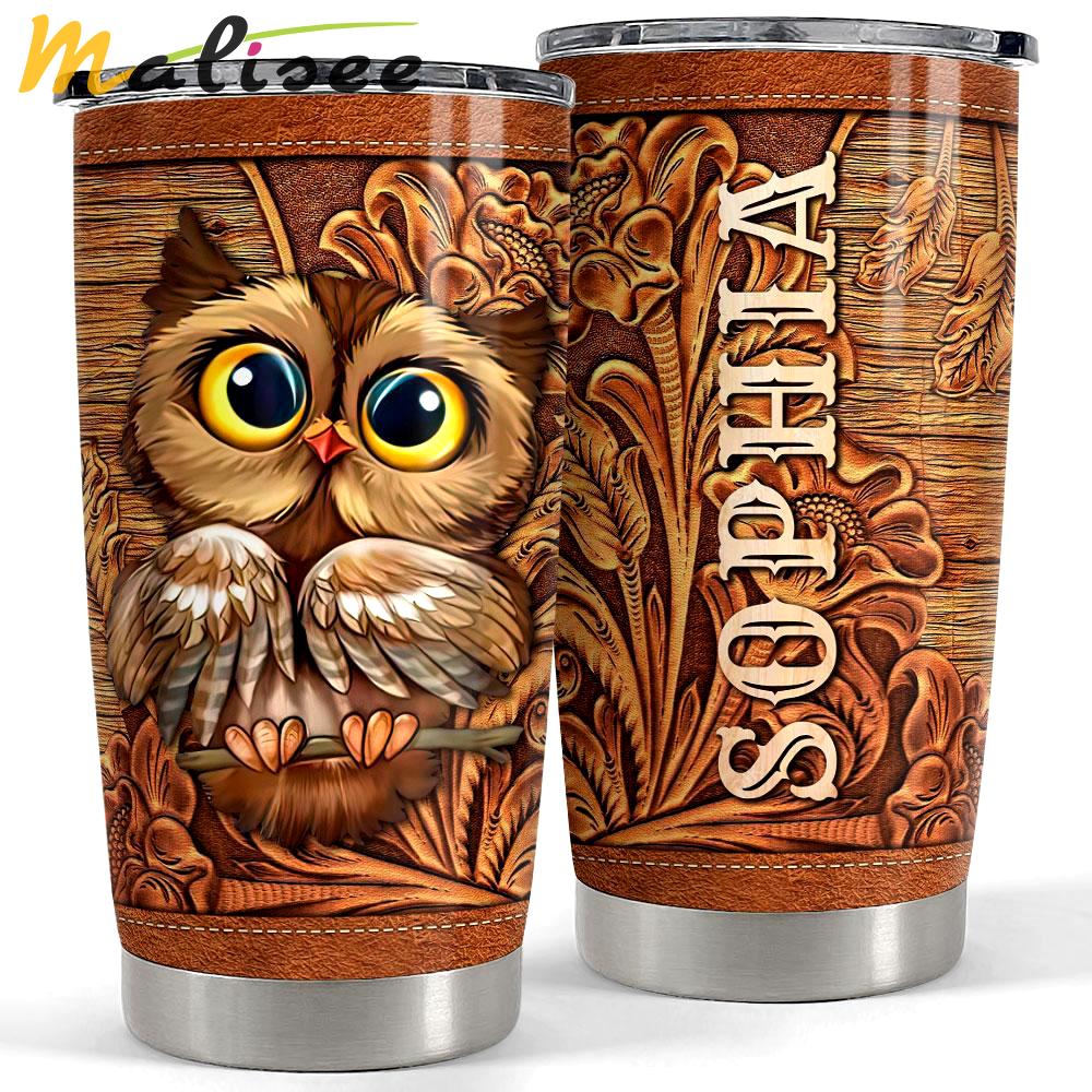 Personalized owl tumbler engraved drawing style Personalized Tumbler