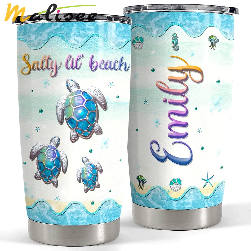 Personalized sea turtle tumbler salty lil beach crystal drawing Personalized Tumbler