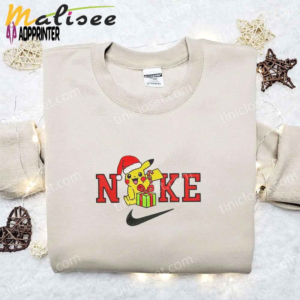 Pikachu x nike embroidered sweatshirt: merry christmas box shirt best gift ideas Embroidered Shirt