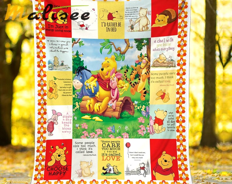 Pooh bear fleece blanket, pooh and friends throw blanket for couch sofa, gift for kids, christmas gift Quilt Blanket
