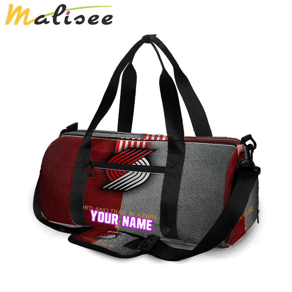 Portland trail blazers red gray leather personalized name travel bag gym bag 2265 Travel Bag