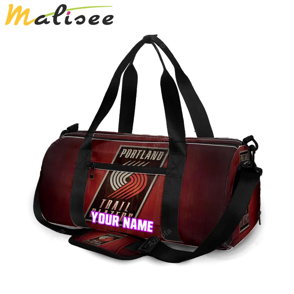Portland trail blazers red wood personalized name travel bag gym bag 2270 Travel Bag