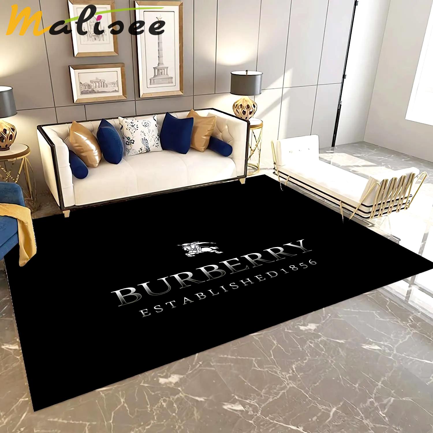 Rugs in living room and bedroom - Burberry dark logo luxury brand area rug carpet living room rug floor mats keep warm in winter Rectangle Rug