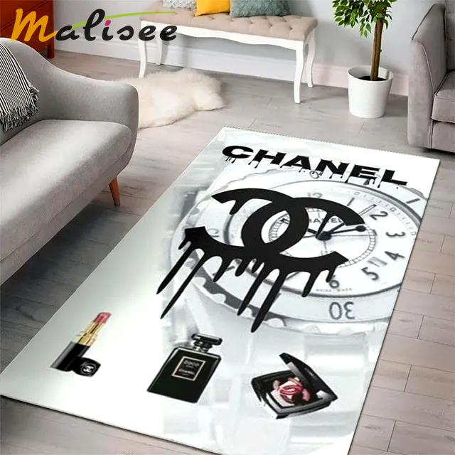 Rugs in living room and bedroom - Chanel logo clock luxury fashion luxury brand premium rug carpet for living room home decoration Rectangle Rug