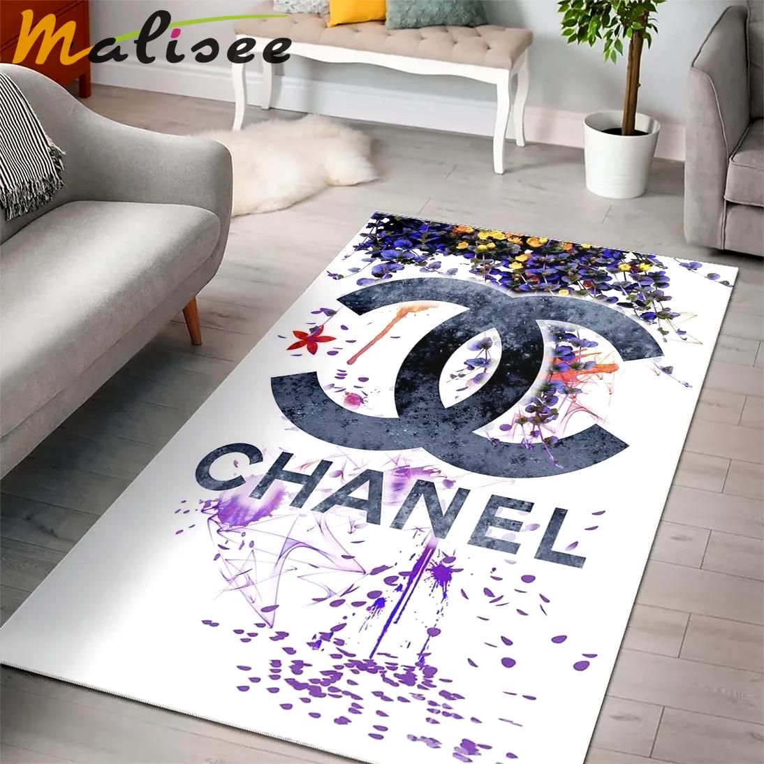 Rugs in living room and bedroom - Chanel white black logo luxury fashion luxury brand premium rug carpet for living room bedroom carpet floor mats keep warm in winter mat Rectangle Rug