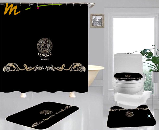 Rugs in living room and bedroom - Gianni versace black bathroom set hot 2023 luxury shower curtain bath rug mat home decor 308 Bathroom Accessory Sets